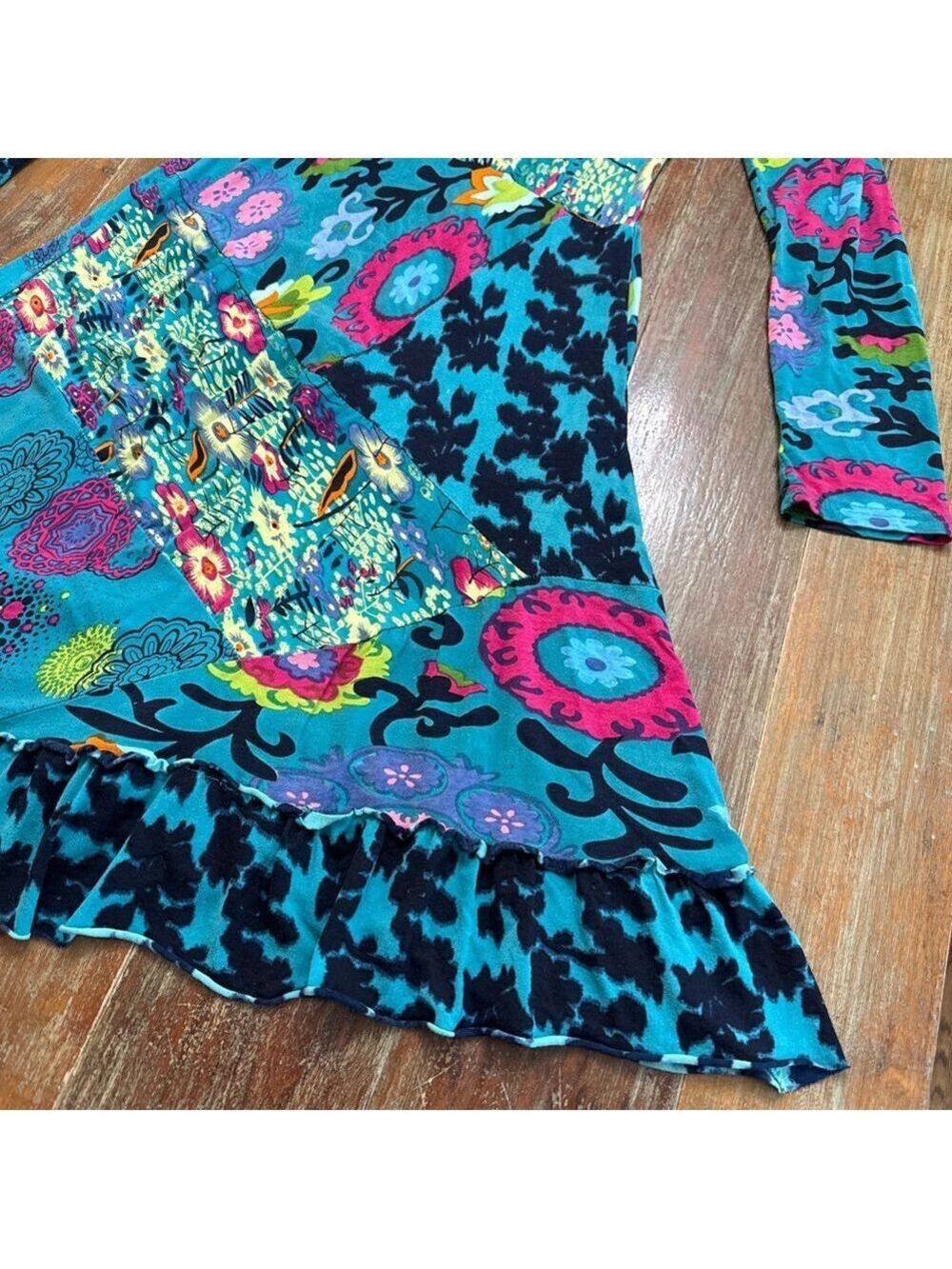 Fashion Fuse Teal Pink Floral Patchwork Dress Small - Picture 5 of 11